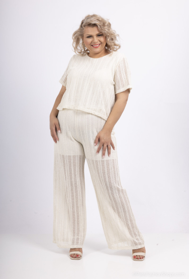 Grossiste Amy&Clo - Plus size Ensemble en crochet top manches courtes et pantalon large