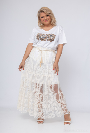 Wholesaler Amy&Clo - Plus size Embroidered transparent long skirt