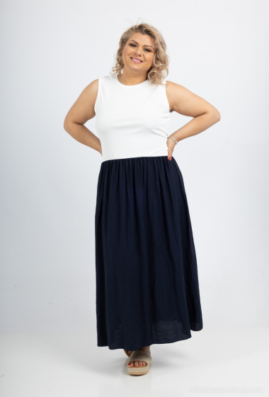 Wholesaler Amy&Clo - Plus size Bi-material mid-length dress jersey top crepe skirt