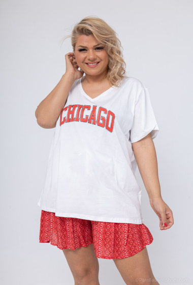 Wholesaler Amy&Clo - Plus size "CHICAGO" cotton T-Shirt