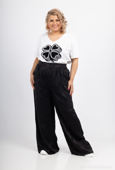 Großhändler Amy&Clo - Baumwoll-T-Shirt mit V-Ausschnitt und Aufdruck „TREFLE“ in Übergröße