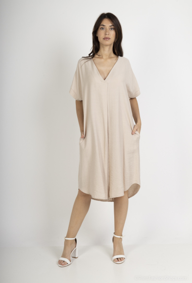 Großhändler Amy&Clo - Fließendes Kleid mit V-Ausschnitt und Faltendetail