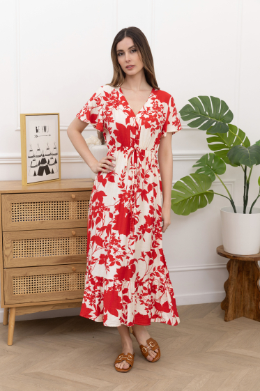 Wholesaler Amy&Clo - Floral print buttoned maxi dress