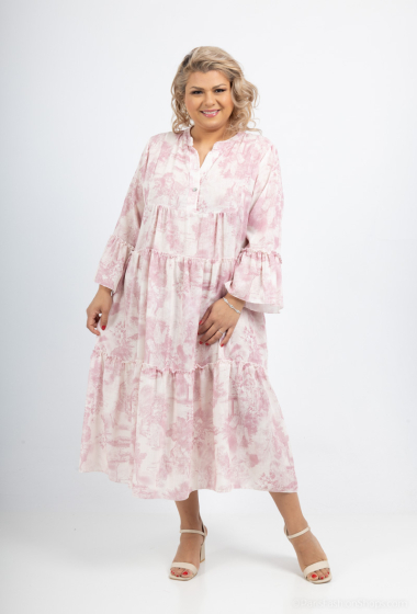 Wholesaler Amy&Clo - Loose floral print mid-length dress in cotton linen