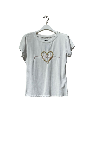 Großhändler Amy&Clo - Rundhals-T-Shirt mit Herzstickerei „LOVE“.