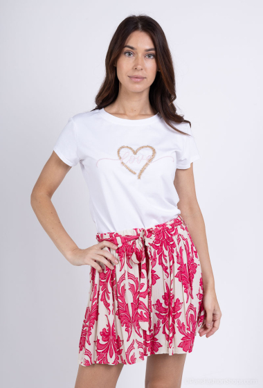 Grossiste Amy&Clo - T-shirt col rond brodé coeur "LOVE"