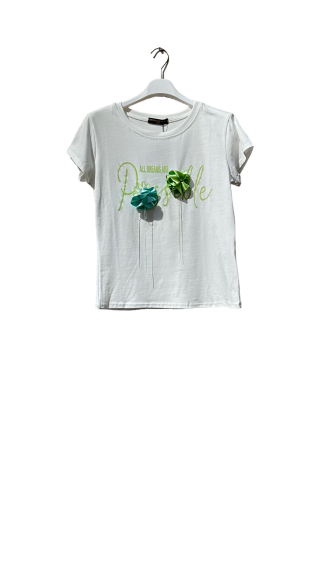 Grossiste Amy&Clo - T-shirt col rond imprimé avec appliques fleurs 3D en coton