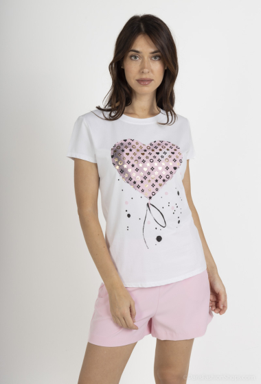 Mayorista Amy&Clo - Camiseta de algodón con cuello redondo y estampado de corazones