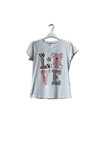 Wholesaler Amy&Clo - Round-neck animal print “LOVE” cotton t-shirt