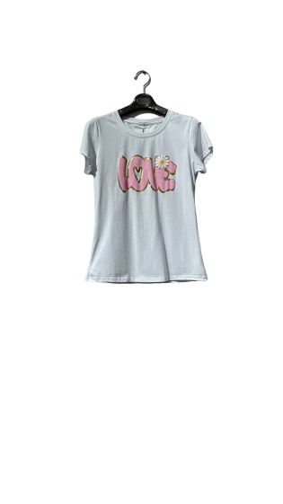 Wholesaler Amy&Clo - Round neck t-shirt printed "LOVE" with cotton flower