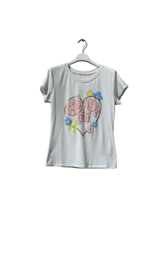 Großhändler Amy&Clo - Rundhals-T-Shirt mit „LOVE“-Herzdruck aus Baumwolle