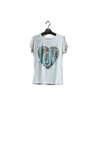 Wholesaler Amy&Clo - Round neck T-shirt with heart and leopard print "LOVE" in cotton