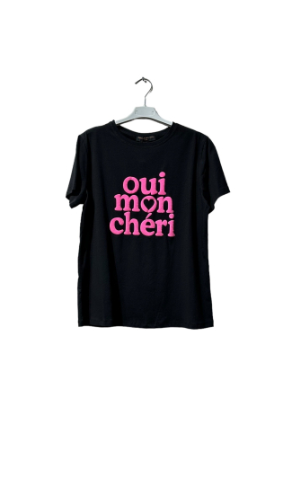 Grossiste Amy&Clo - T-shirt col rond imprimé "oui mon chéri" en coton