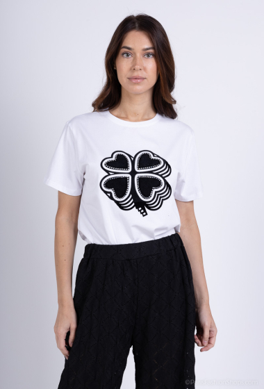 Großhändler Amy&Clo - Rundhals-T-Shirt aus Baumwolle mit Aufdruck „TREFLE“.