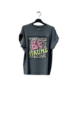 Großhändler Amy&Clo - „Be strong“-T-Shirt aus Baumwolle mit Leopardenmuster