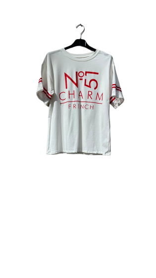 Großhändler Amy&Clo - „N°51“ bedrucktes Baumwoll-T-Shirt