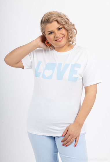 Grossiste Amy&Clo - T-shirt oversized col rond imprimé "LOVE" coeur en coton