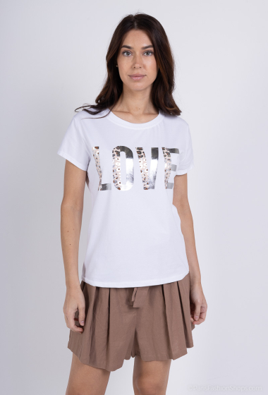 Wholesaler Amy&Clo - Oversized round neck t-shirt with leopard “LOVE” print