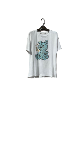 Großhändler Amy&Clo - Übergroßes Rundhals-T-Shirt mit goldenem „SMILE“-Aufdruck und Strasssteinen aus Baumwolle