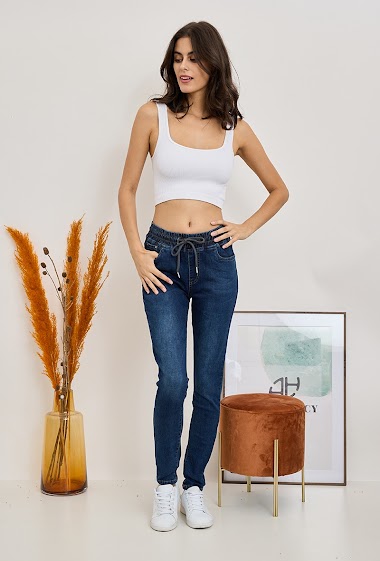 Grossiste ANA & LUCY - Jeans slim à taille élastique ( Délavé )
