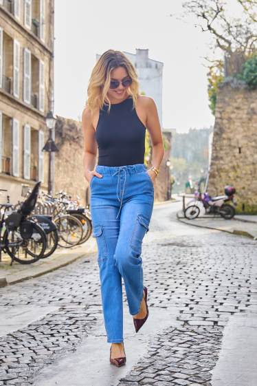 Wholesaler ANA & LUCY - Wide-Leg cargo jeans (Elastic waist) - ANA & LUCY