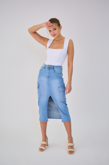 Grossiste ANA & LUCY - Jupe longue cargo en jeans