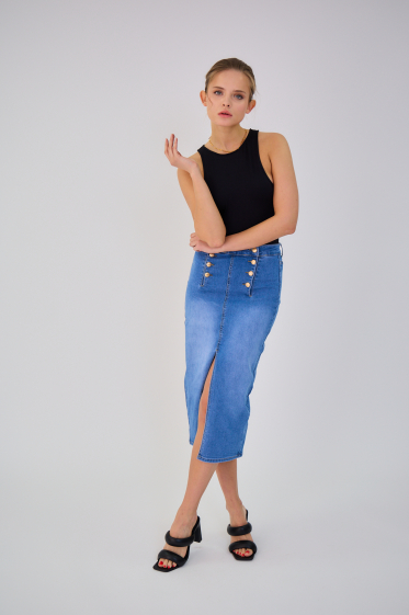 Wholesaler ANA & LUCY - Long denim skirt (Buttoned closure) - ANA & LUCY