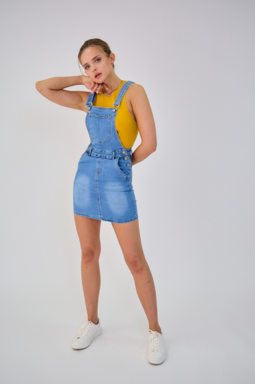 Wholesaler ANA & LUCY - Denim skirt overalls (Washed) - ANA & LUCY