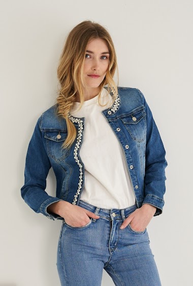 Wholesaler ANA & LUCY - Denim jacket ( Pearl and Rhinestones )