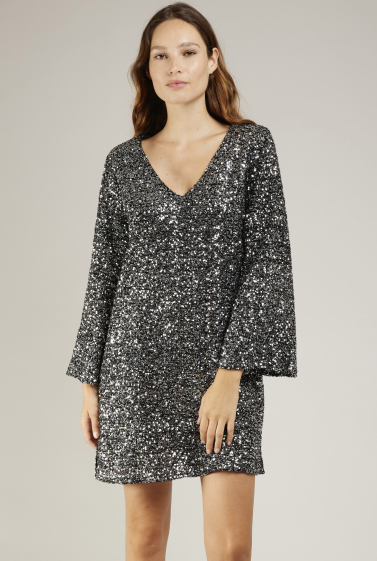 Grossiste Andy & Lucy - Robe courte en sequins et manches 3/4
