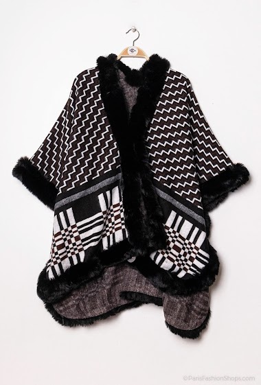 Wholesaler Angelique.L - Geometric pattern cape with faux fur