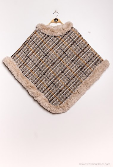 Wholesaler Angelique.L - Tweed poncho with faux fur