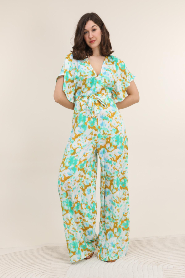 Grossiste ARLEQUINN - Combinaison pantalon grande taile imprimé à manches courtes et dos fendue
