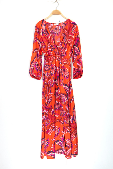 Wholesaler ARLEQUINN - Long plus size printed satin dress