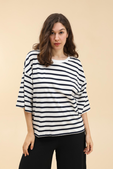 Wholesaler ARLEQUINN - plus size white and black striped t-shirt
