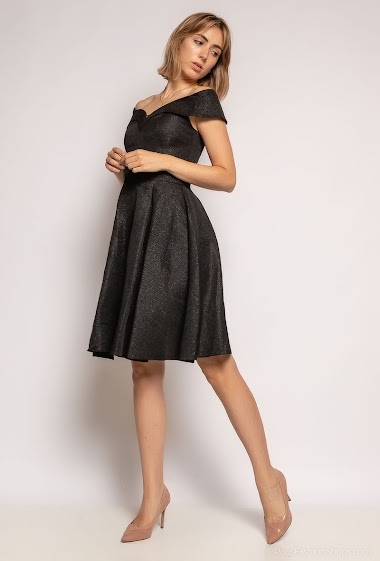 Wholesaler Ashwi - Party Shiny Black Lame Short Dress