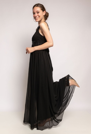 Grossiste Ashwi - Long sleeveless dress with rhinestones, Winter collection.