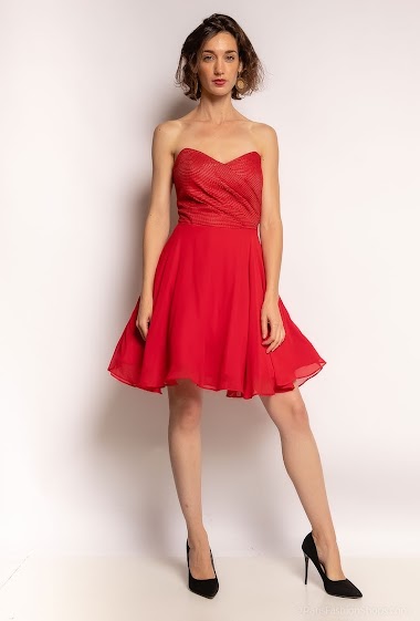 Grossiste Ashwi - Mini robe rouge à bretelles transparentes pour la fête