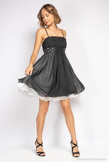 Wholesaler Ashwi - | Short Evening Dress| Dual Color | Sleeveless|