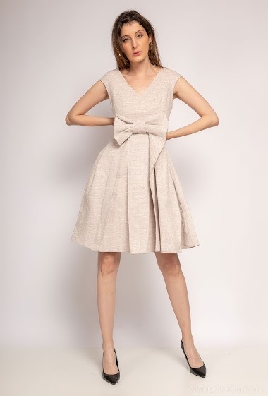 Wholesaler Ashwi - Beige Polyester Tweed Style Party Wear Dress