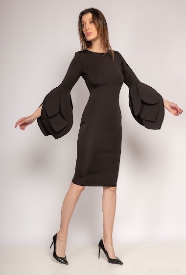 Wholesaler Ashwi - Black Party Dress with cutout on sleeves ASM 1912