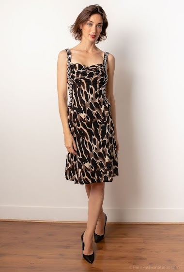 Wholesaler Ashwi - Women's Sleeveless Leopard Print Element Vest Dress