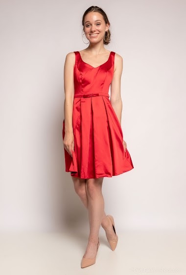 Wholesaler Ashwi - Pleated silky dress with bow