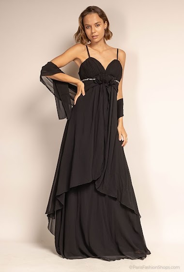 Grossiste Ashwi - |Une robe longue multicouche| Sans manches | Fulard|