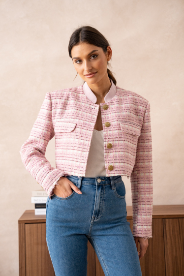 Wholesaler Attentif - Straight cut cropped tweed blazer
