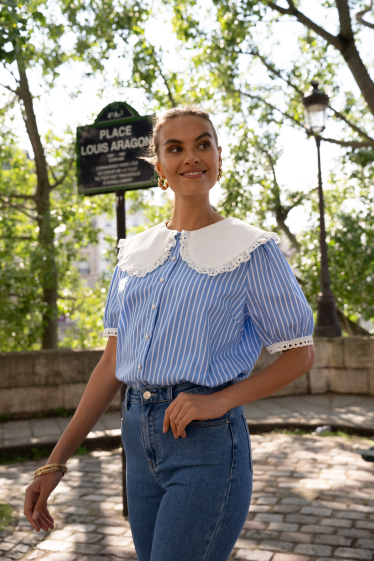 Wholesaler Attentif - Cotton shirt with peter pan collar and short sleeves