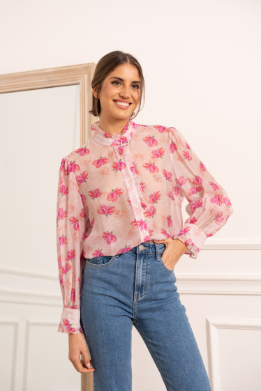 Wholesaler Attentif - Sheer Floral Shirt with Victorian Collar