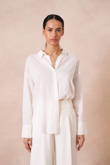 Wholesaler Attentif - Plain shirt with plain linen and open lapel collar