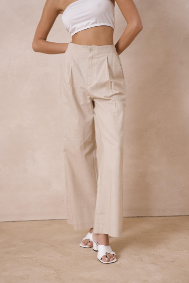 Wholesaler Attentif - High waist plain cotton linen pants