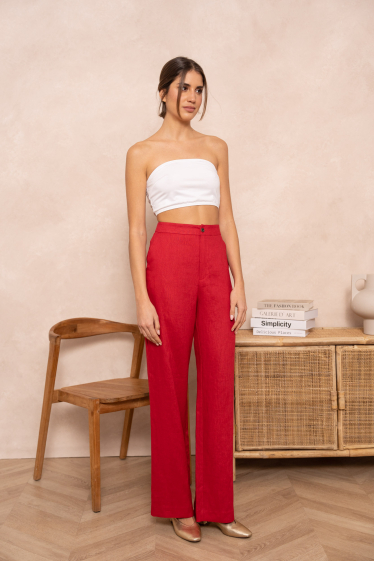 Wholesaler Attentif - Plain high-waisted straight-cut pants in premium quality linen
